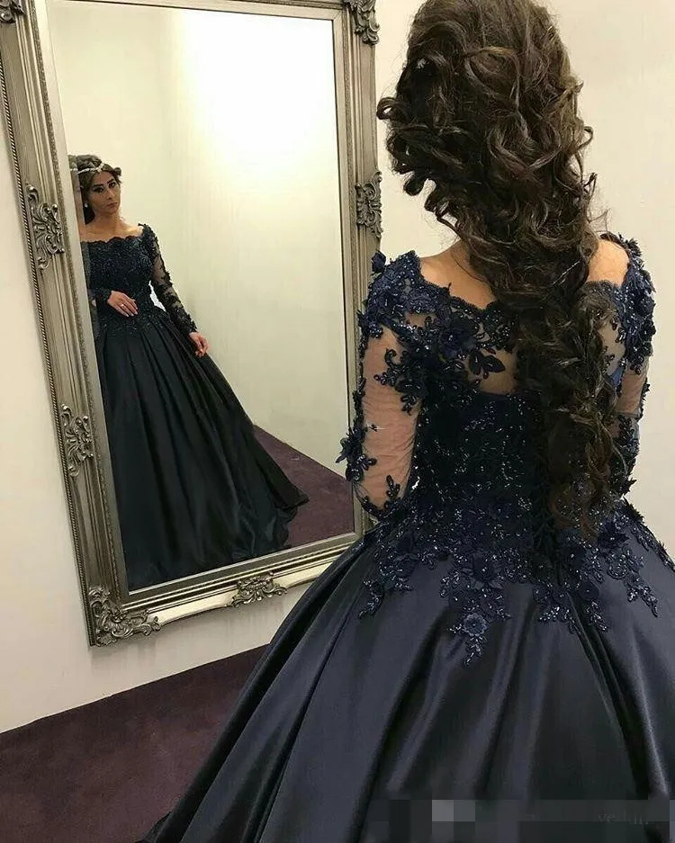 Изысканные темно -синие платья quinceanera черное выпускное бальное платье с бисером