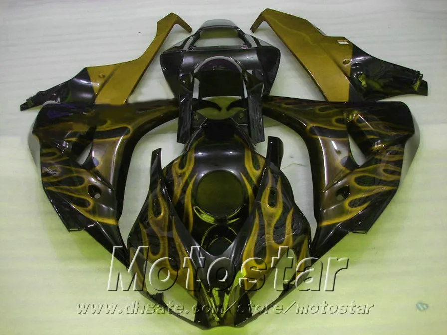 Injektionsgjutning Plastmakare för Honda 2006 2007 CBR1000RR 06 07 CBR 1000 RR Yellow Flames In Black Motorcykel Fairings Set AQ98