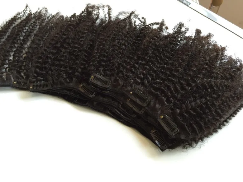 Extensions de cheveux à clips afro crépus bouclés 100% cheveux humains Remy Produits de cheveux brésiliens de qualité supérieure avec clips en 120g 8 '' - 24 '' Couleur naturelle