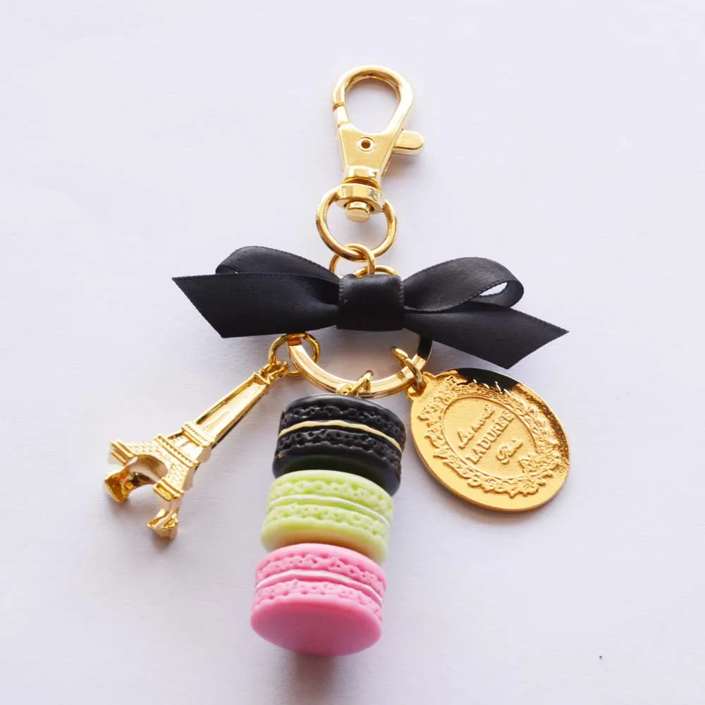 Vergulde Sleutelhanger Frankrijk LADUREE Macaron Effiel Toren zwarte Sleutelhanger Mode Sleutelhanger tas charme accessoires w geschenkdoos en handba272b