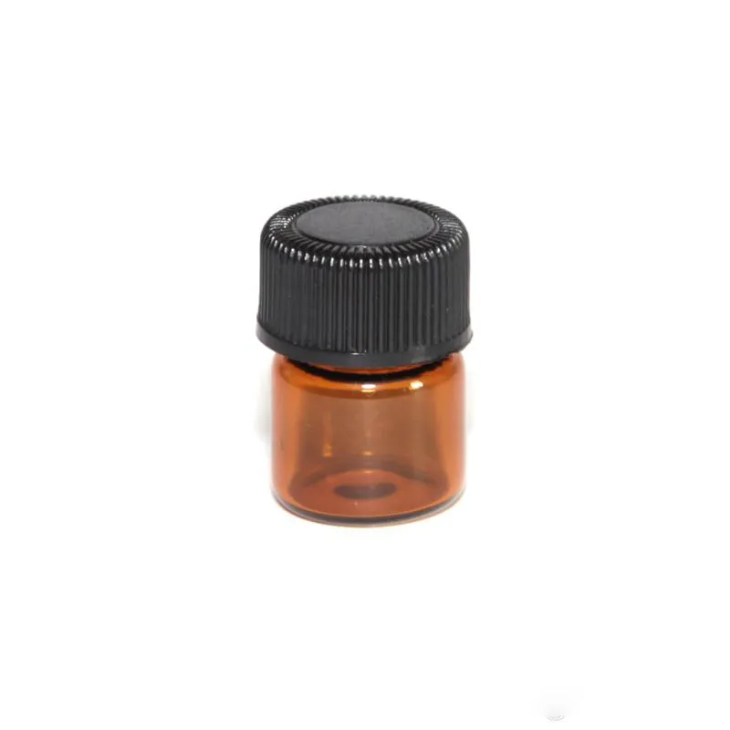 / parti 1ml 2ml Mini Amber Glass Essential Oljeprov Flaskor Reducer Cap Refiller Bottle Flaskor till salu