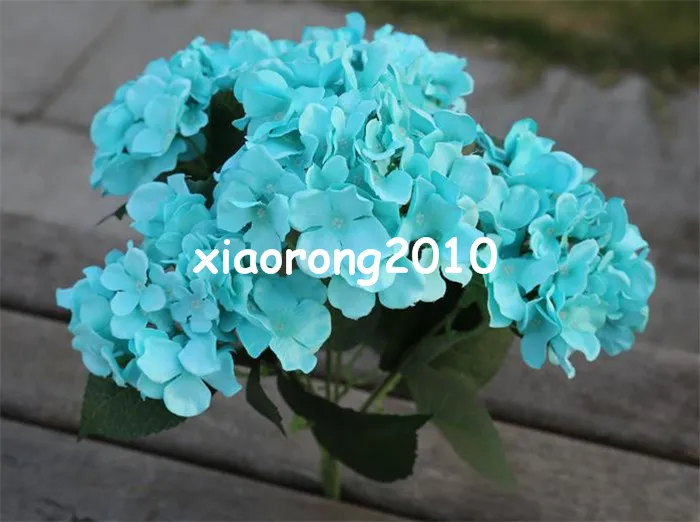 Ramo de flores de hortênsia de seda 7 peças de cabeça 50cm1968 polegadas Artificial Teal cor azul Continental Grande hortênsia para casa Show3396096