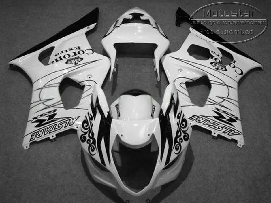 Gorąca sprzedaż plastikowy zestaw owiewki dla Suzuki 2003 2004 GSXR1000 Fairing Zestaw K3 K4 GSX-R1000 03 04 Biała czarna korona bodykits CQ90