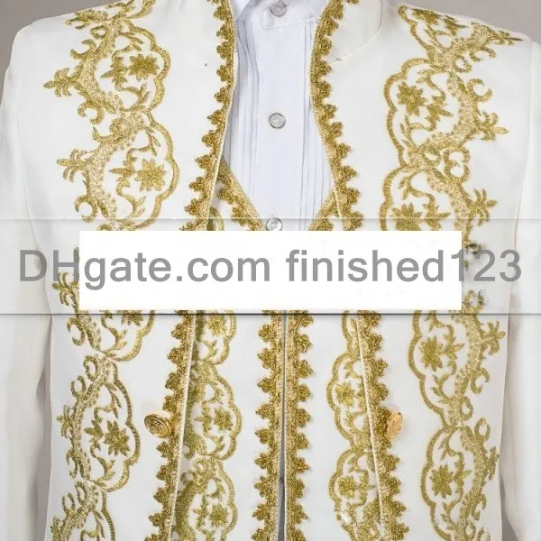 Neue Ankunft Bräutigam Smoking Weiß Mit Gold Stickerei männer Anzug Trauzeugen Herren Hochzeit Anzüge Prom Anzüge Jacke Hosen weste G341L