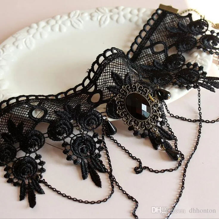 Mode Frauen 2016 Vintage Handgemachte Retro Kurze Gothic Steampunk Spitze Blume Choker Halskette Schmuck kostenloser versand