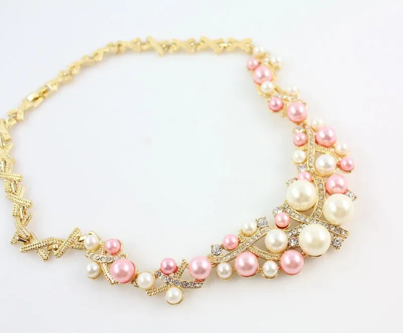 Gold Plated Colorful Pearl Classic Jewelry Set Alloy Vintage African Beads Jewelry Sets For Women Imitation Wedding Accessories