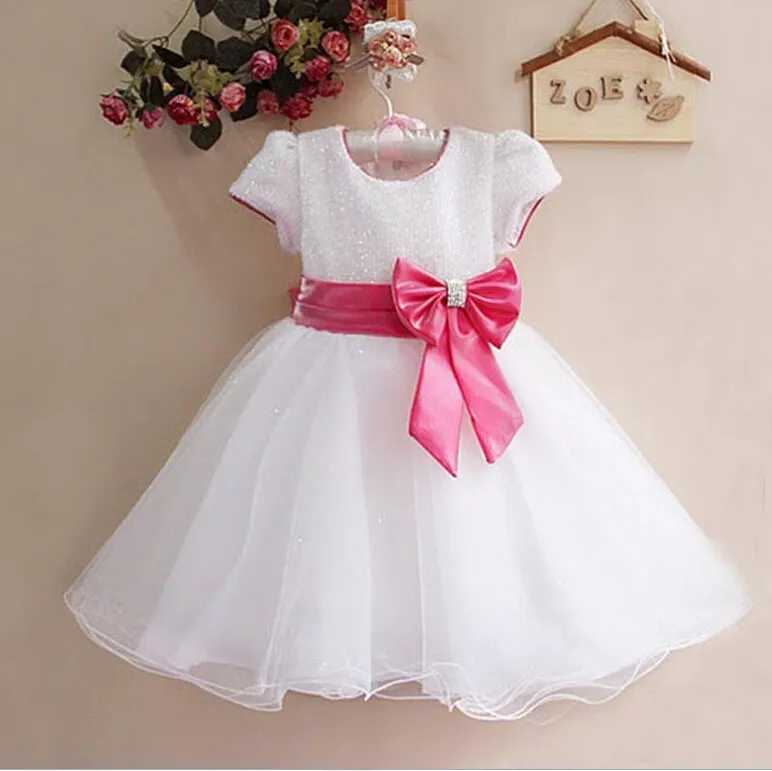 Vestido de manga curta com lantejoulas para meninas de 2 a 7 anos Vestido de princesa Vestido de noiva para menina flor 284E