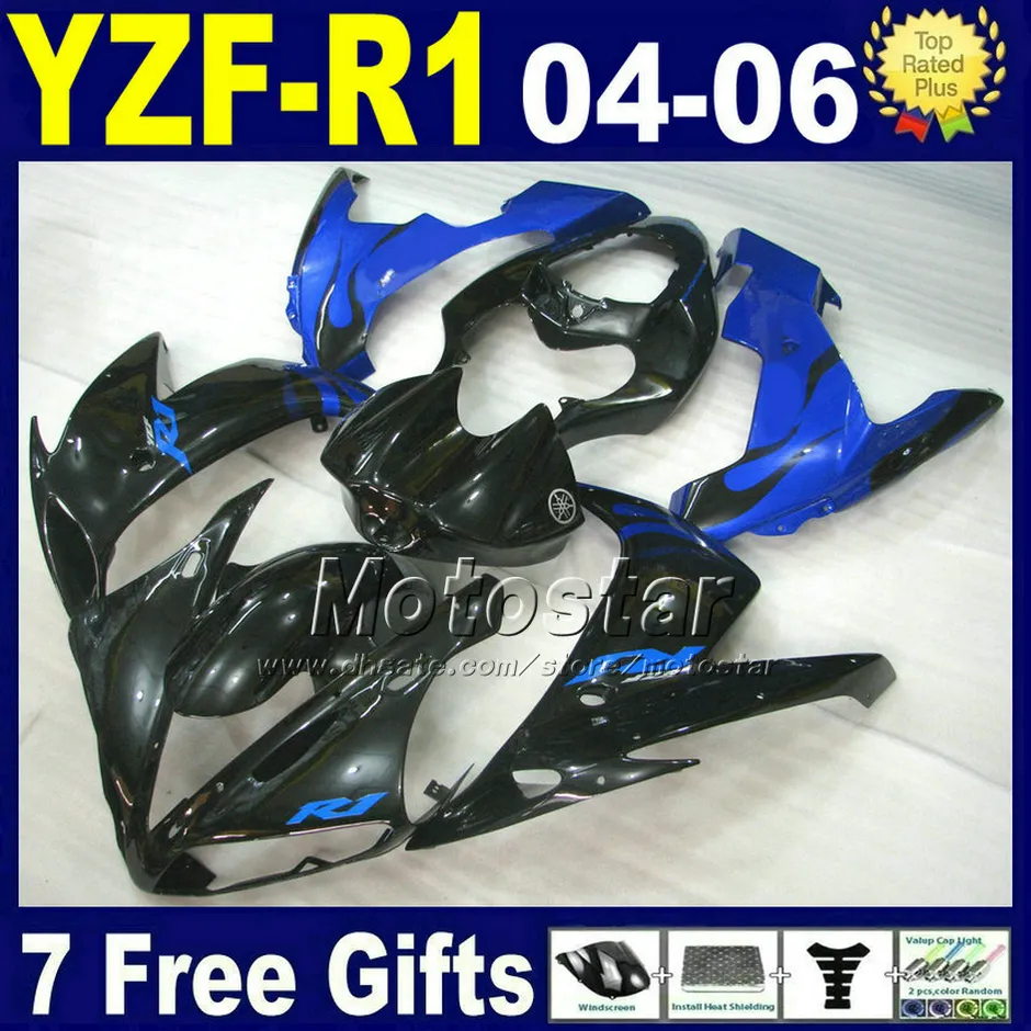 Kit de injecção para 04 05 06 YAMAHA yzf kit de carenagem R1 preto motocicleta azul B69N 2004 2005 2006 r1 carenagens carroçaria