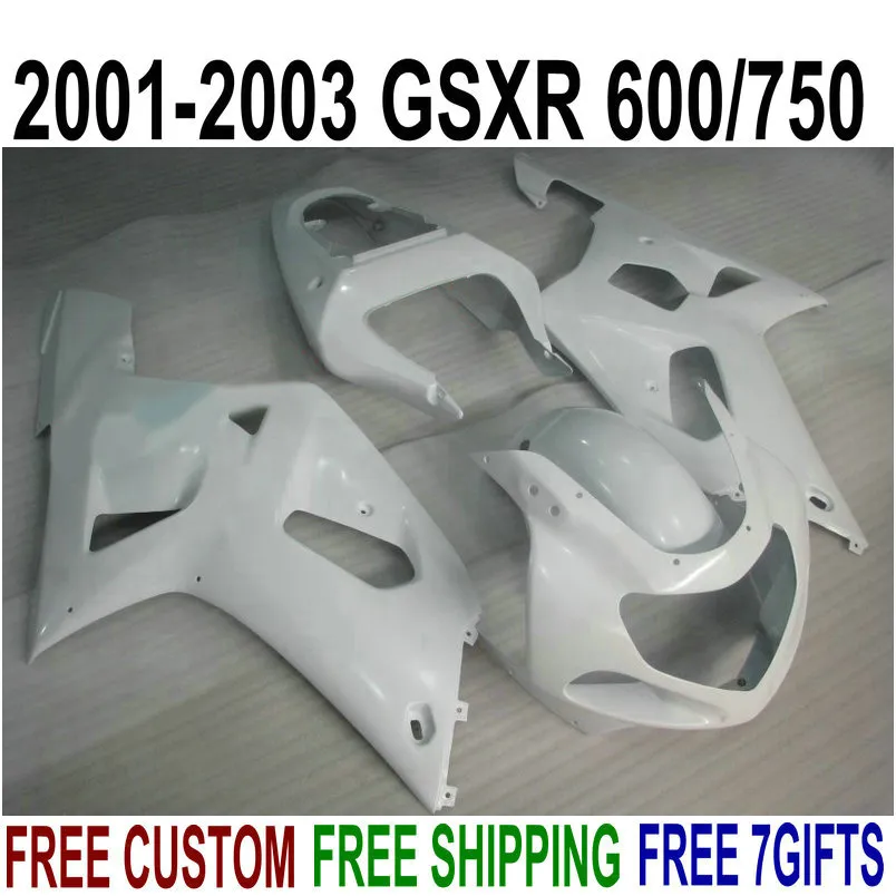 Hot Sale Bodywork Set för Suzuki GSXR600 GSXR750 2001-2003 K1 Fairings 01 02 03 GSX-R 600 750 All White Fairing Kit SK44
