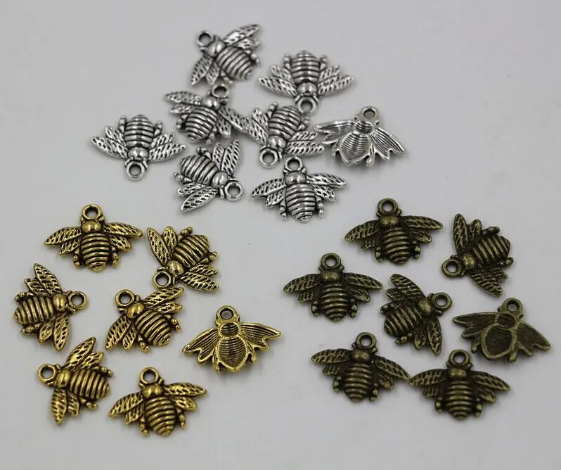 Hot sell ! Antique silver / Gold / Bronze Zinc Alloy Lovely Single-sided Bee Charm Pendant 16x20mm DIY Jewelry