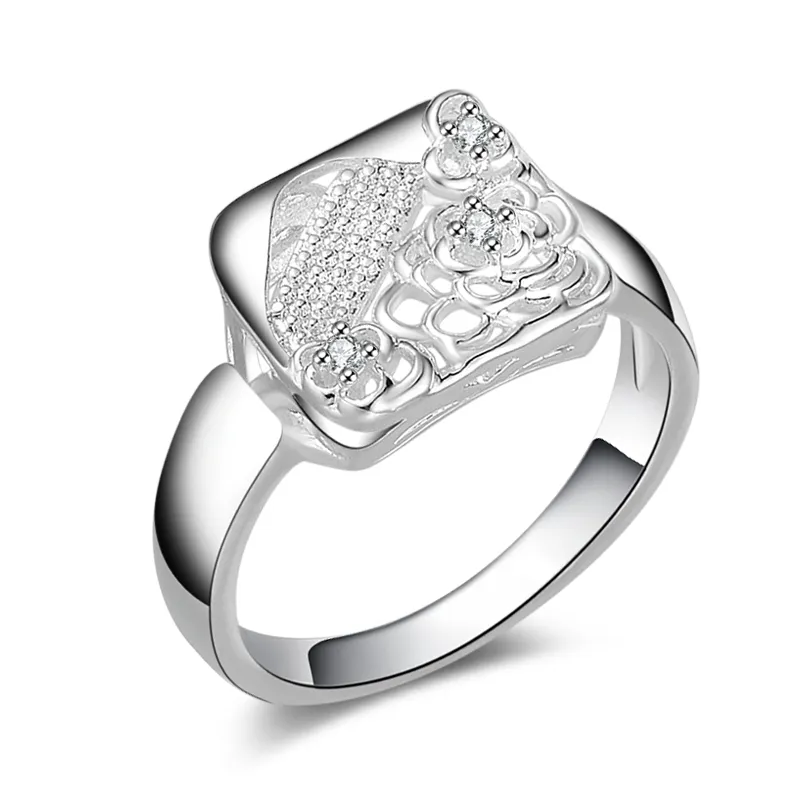 Livraison gratuite Nouveaux bijoux de mode en argent sterling 925 Fleurs de Mona Lisa avec diamant blanc avec bague en zircon Pave vente chaude fille cadeau 1734