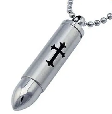 thumbnail image 2 of 3-Piece Bullet Pendant Necklace - Stainless Steel Cremation Ash Urn Memorial Jewelry 2 of 12