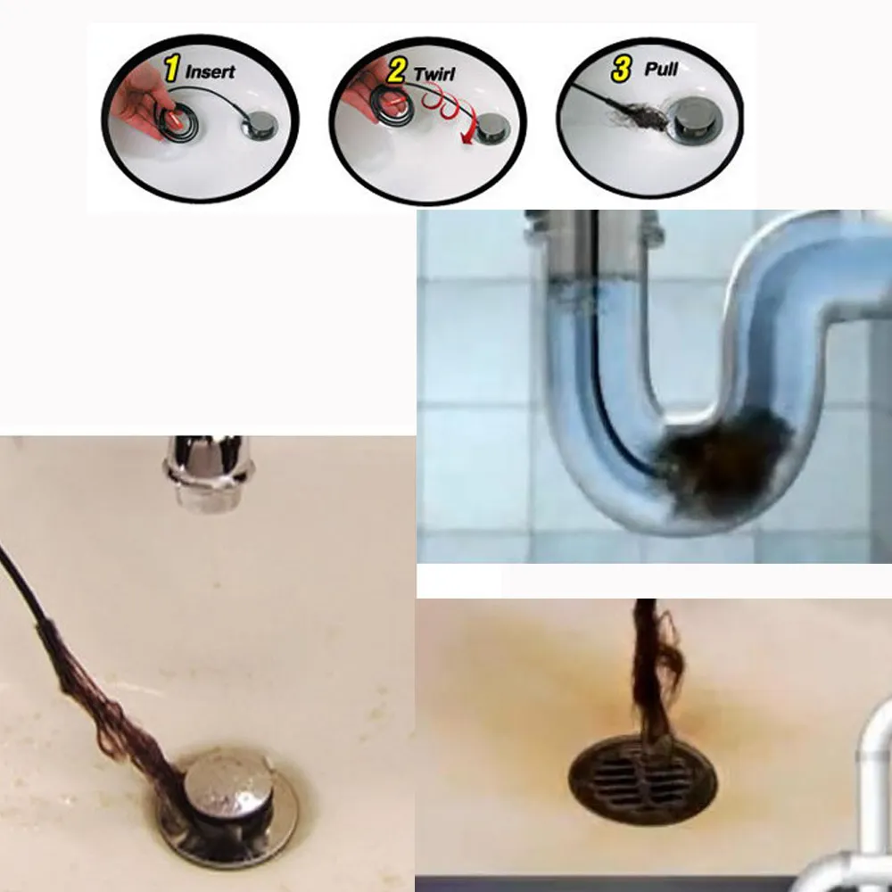 2st Drain Sink Cleaner Badrum Un Sink Tub Toalett Snake Brush Hårborttagningsverktyg9747682