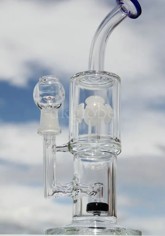 New glass bongs design Double Cross PERC WATER PIPE with 14mm quarte domeless Heavy Glass bongs smoking bubbler oil rig