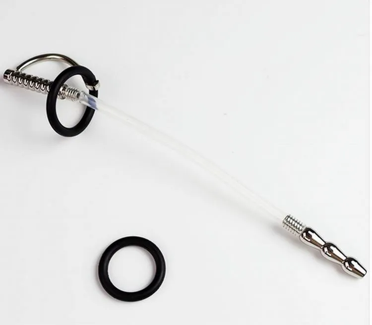 250mm en acier inoxydable Silicone tuyau-connecté tube urétral pénis Plug urètre sons jouet sexuel étirement dispositif de chasteté