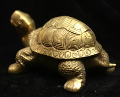 Kina Fengshui Bronze Brass Lucky Lycklig Longevity Tortoise Turtle Statue A