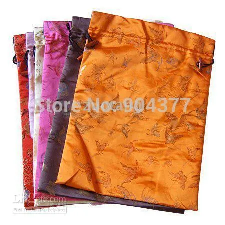 Drawstring Silk 인쇄 여행 여성 구두 가방 재사용 가능한 구두 커버 10pcs / lot 믹스 컬러와 함께 무료 배송