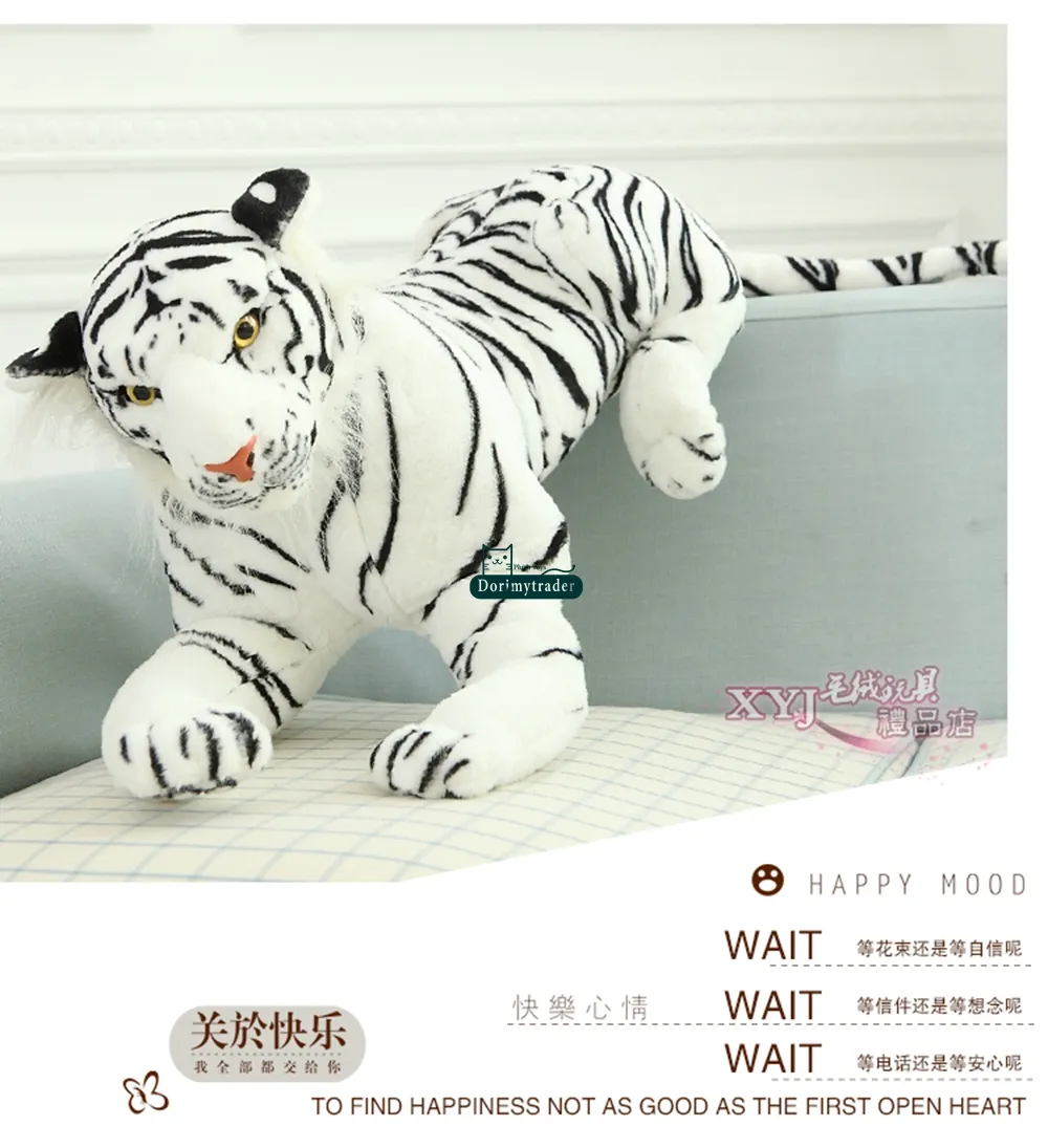 Dorimytrader Domineering Simulation Animal White Tiger Plush Toy Giant Stuffed Animals Tiger Doll Toys for Children Gift Deco 51inch 130cm