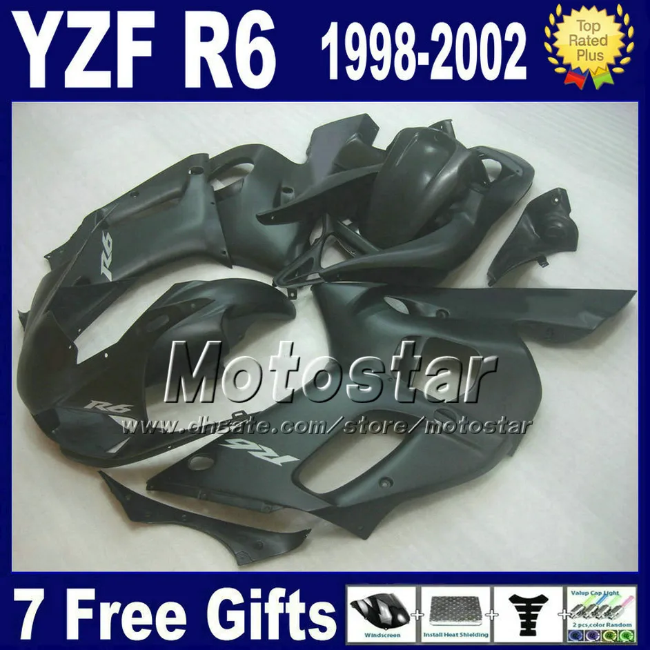 ABS full fairing kit for YAMAHA YZF600 YZF R6 1998 1999 2000 2001 2002 YZF-R6 98-02 all matte black motorcycle fairings VB16 +7 gifts