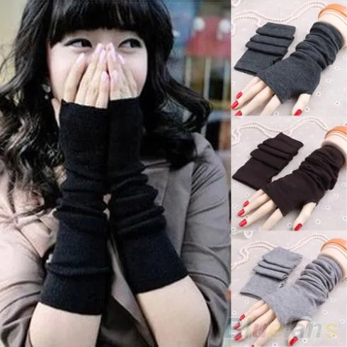 Женская мода Вязаная рука без пальцев с длинными рукавицами наручные теплые зимние перчатки 1SLA