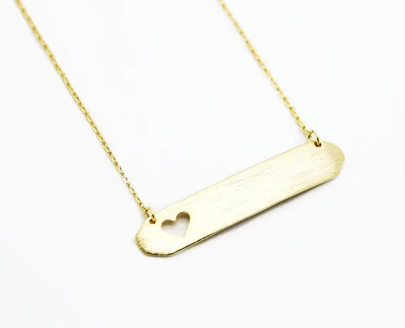 - N127 Gold Silver Hollow Out Open Heart Necklaces Simple Bar with Heart Necklaces Love Heart Necklaces for Lovers Couples8541234