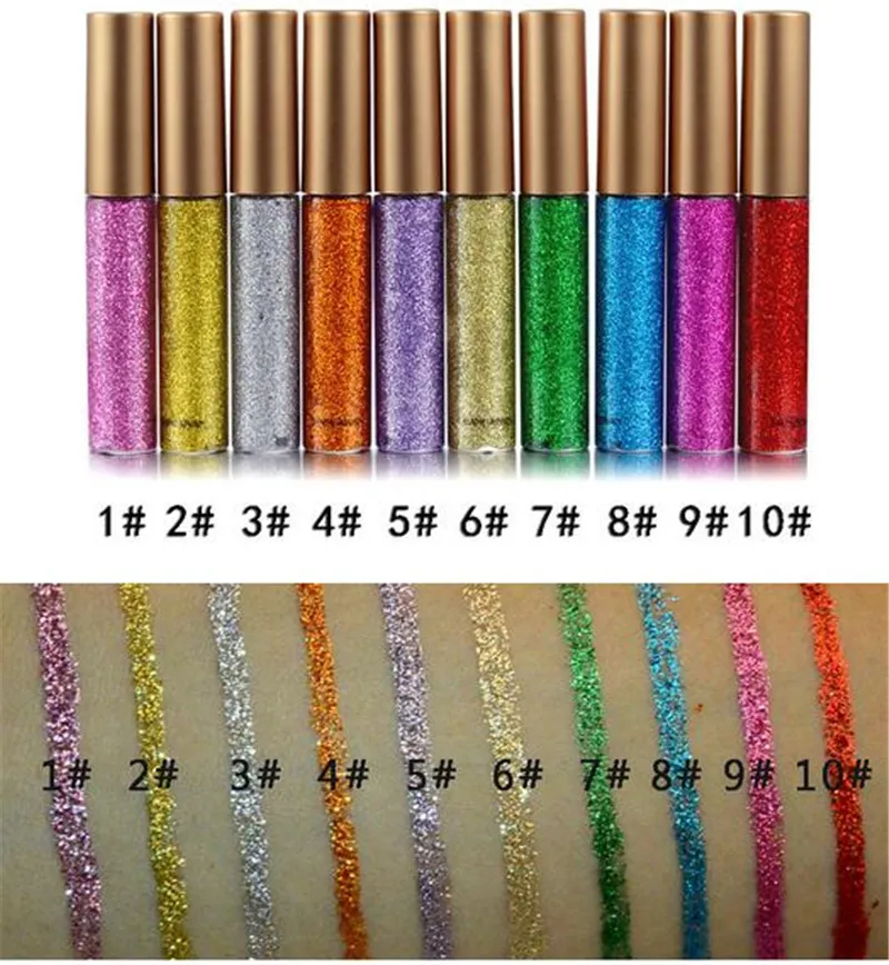 Makeup Glitter Eyeliner błyszczące długotrwały płynny oka Liste oka ołówki do cienia do powiek z 10 kolorami do wyboru
