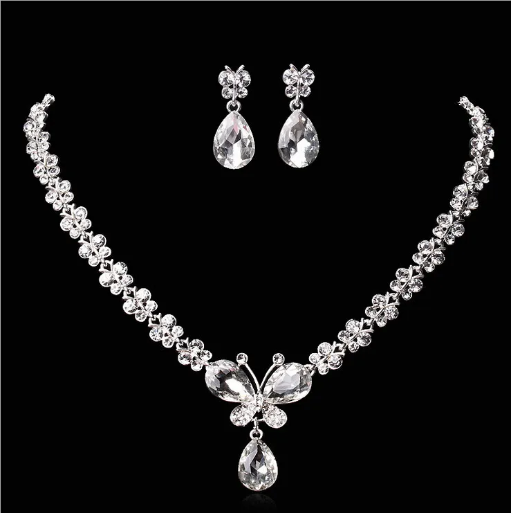 Bijoux de mariage brillant nouveau pas cher 2 ensembles strass bijoux de mariée accessoires cristaux collier et boucles d'oreilles pour bal Pageant Pa237i