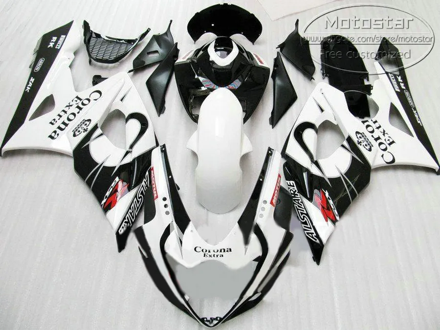 Anpassa motorcykeldelar till SUZUKI GSXR1000 2005 2006 Fairing Kit K5 K6 05 06 GSXR 1000 Vit Svart Corona ABS Fairings Set EF49