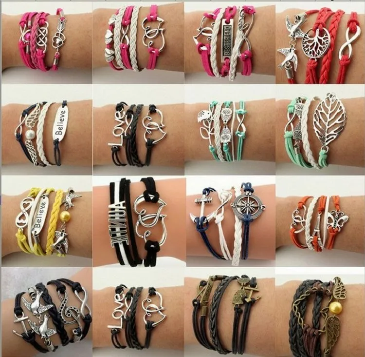 Pulseras infinitas HI-Q Joyas de moda Lotes mixtos Pulseras con dijes infinitos Lotes de plata Selección de estilo para gente de moda Pulseras multicapa