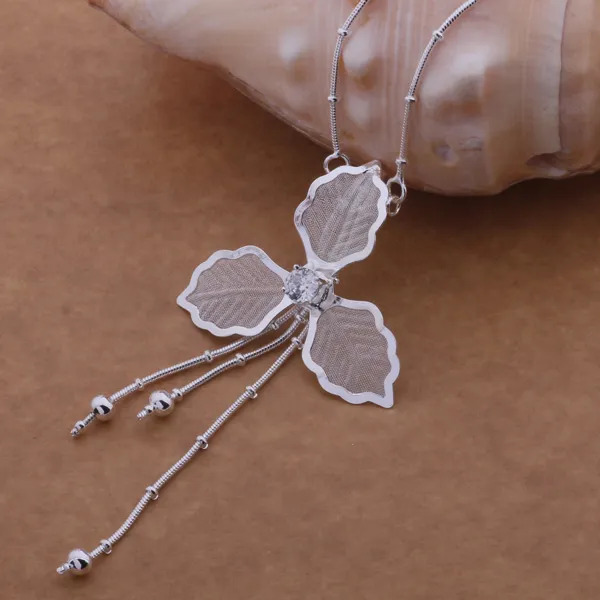 with tracking number Best Most Hot sell Women's Delicate Gift Jewelry 925 Silver 3 leaf flower tassels Necklace