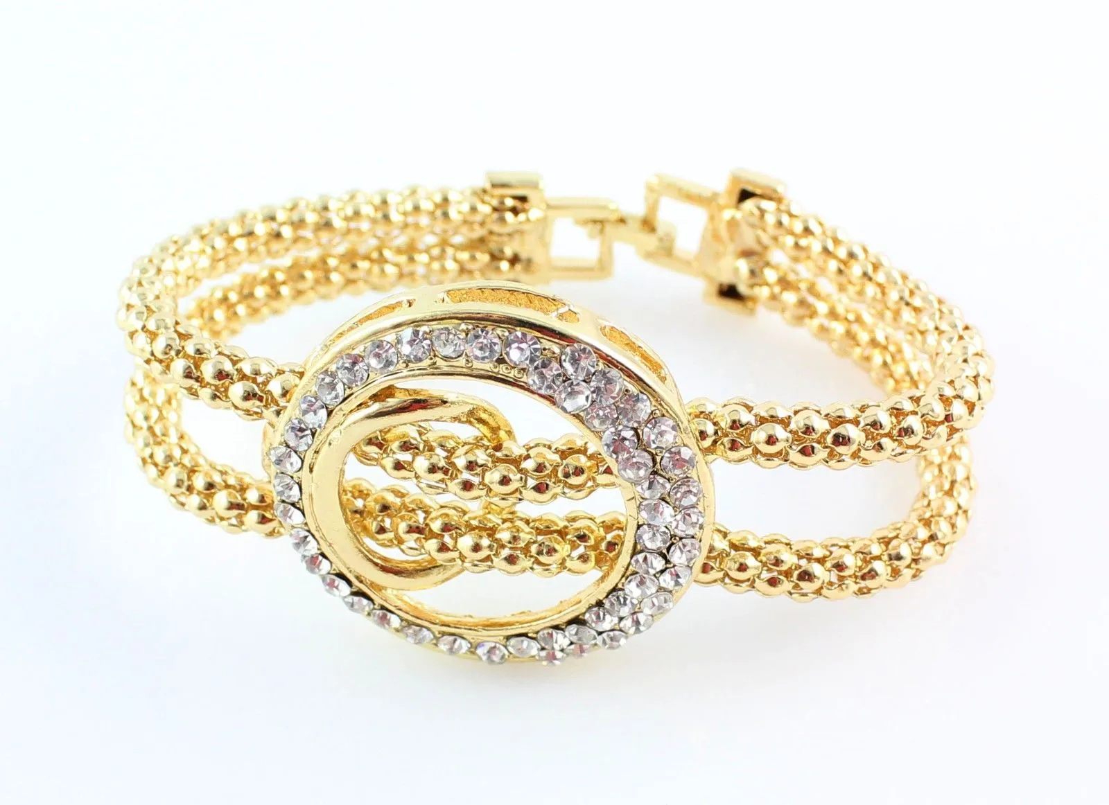 Fashion Gold Plated Snake Chain Crystal Necklace Bracelet Ring Earrings Jewelry Sets247O