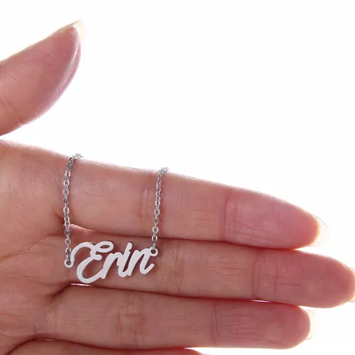Erin isim plakası Özel baş harfleri isim plakası kolyeleri kadınlar için adlı kişiselleştirilmiş paslanmaz çelik altın ve gümüş adı kolye, NL-2385