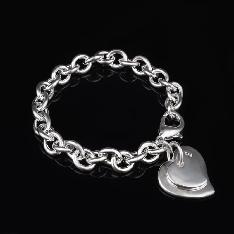 Kostenloser Versand mit Tracking-Nummer Top Verkauf 925 Silber Armband Europa Doppel Herz Marke Armband Silber Schmuck 20 Teile/los günstige 1776