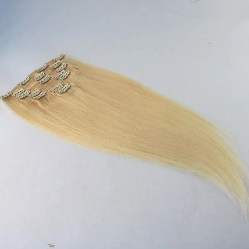 613 Bleach Blonde hair virgin thick clip in hair extension 100g Straight african american clip in human hair extensions