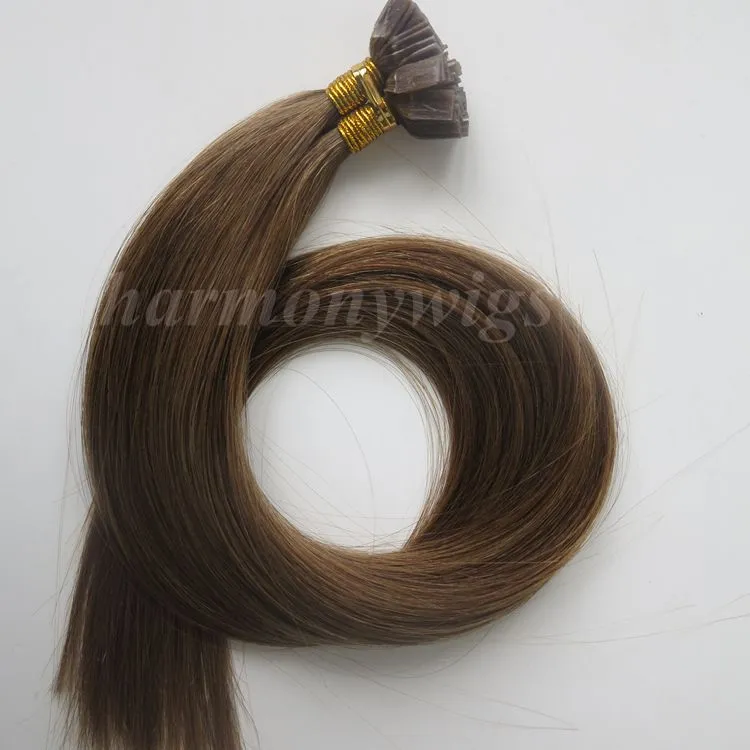 Płaska wskazówka Human Hair Extensions 50g 50strands 18 20 22 24 cali # 6 / Średni brąz Brazylijski Indian Prelegowane produkty do włosów