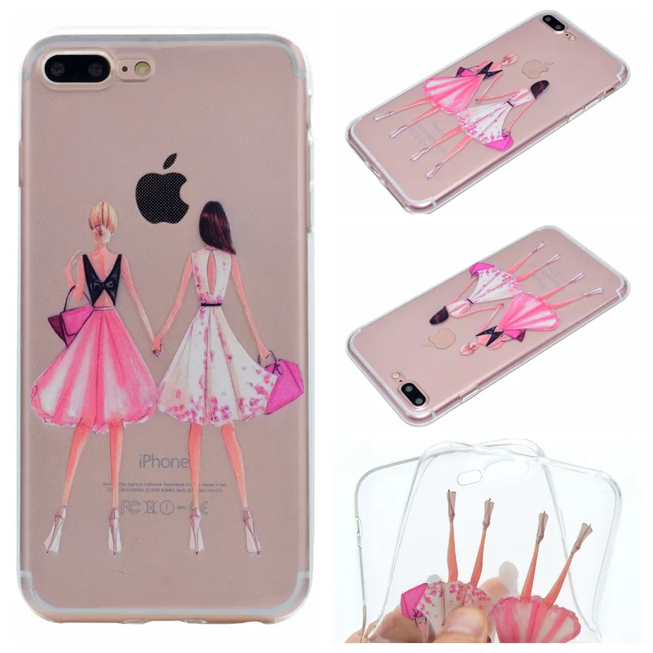 Pour iPhone 5 5s SE 6 6s 7Plus étui Transparent souple TPU dos mignon fille couverture pour iPhone 8 iPhone8 Plus étui