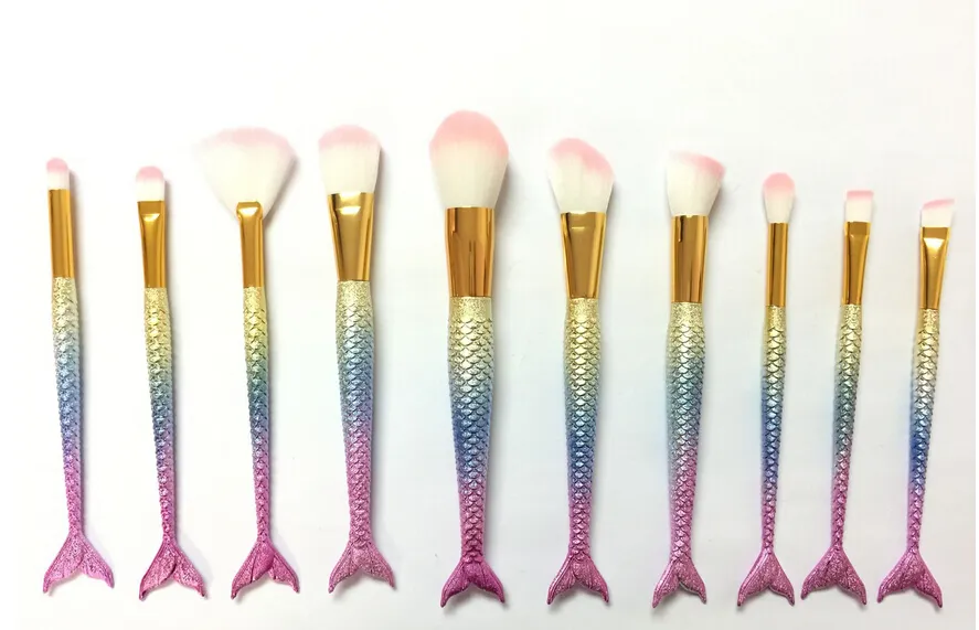 1LOT = Mermaid Brush Makeup Brushes Sets 3D Färgglada Professionella Make Up Brushes Foundation Blush Cosmetic Brush Set Kit Tool