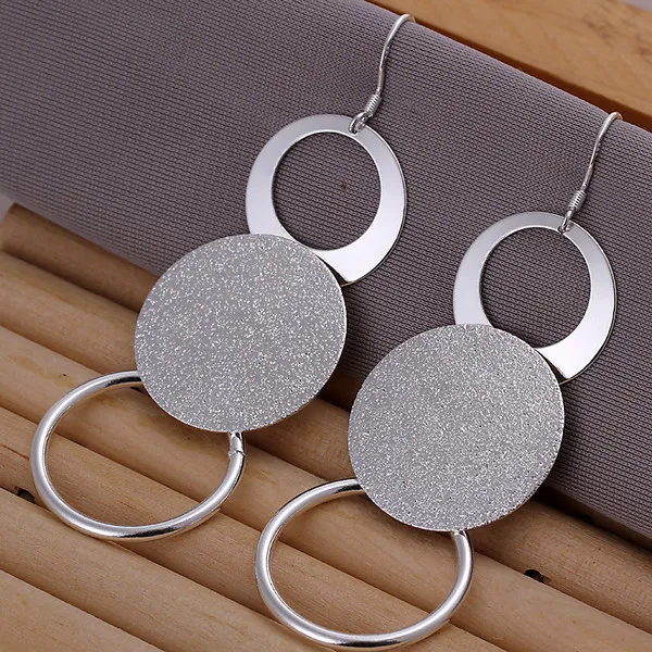 Brand new sterling silver plated Dual sand O Earrings DFMSE012,women's 925 silver Dangle Chandelier earrings 10 pairs a lot