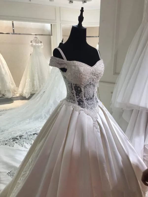 2018 Bling Spitze Ballkleid Brautkleider Schulterfrei Vestidos De Novia Sexy Back Brautkleider