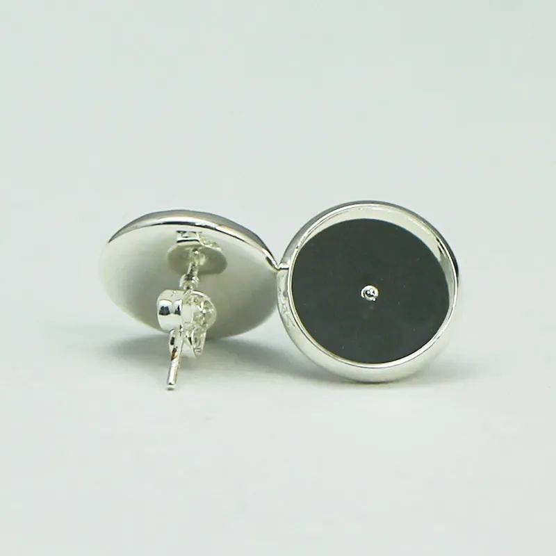 Beadsnice Stud örhänge bas i silverpläterad Coler Round Stud örhängen Blank Bezel örhängen Brickor passar 12mm cabochons eller harts ID 8266