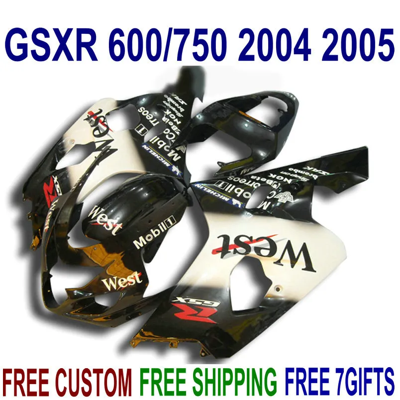 Zestaw do obróbki motocykli dla Suzuki GSXR600 GSXR750 2004 2005 K4 Bodykits GSX-R 600/750 04 05 Białe czarne zachodnie wróżki zestaw QE4