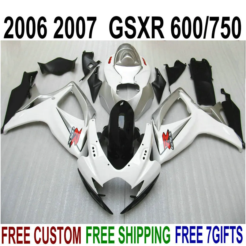 Laagste prijs Fairing Kit voor Suzuki GSXR600 GSXR750 06 07 K6 White Black ABS-backset GSX-R 600 750 2006 2007 V11F