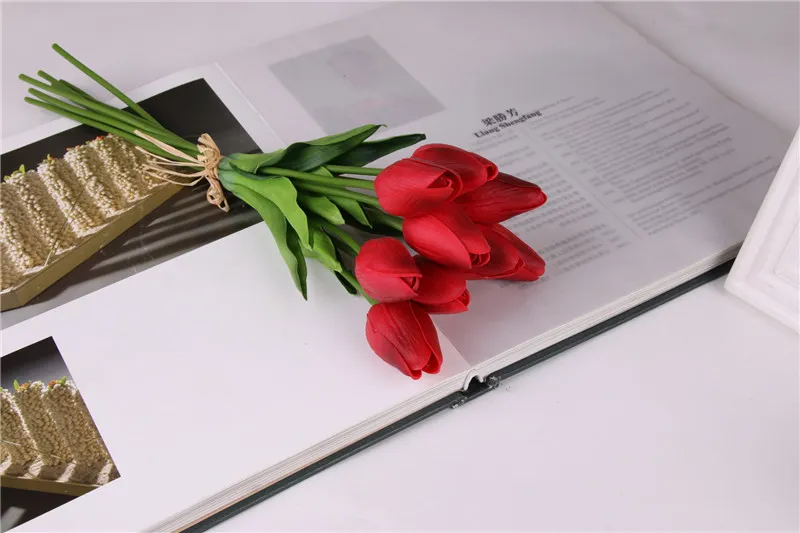 1 ramo de tulipanes artificiales elegantes, Flores de PU, Flores de tacto Real, decoración de fiesta en casa, decoración de boda, Flores Artificiales