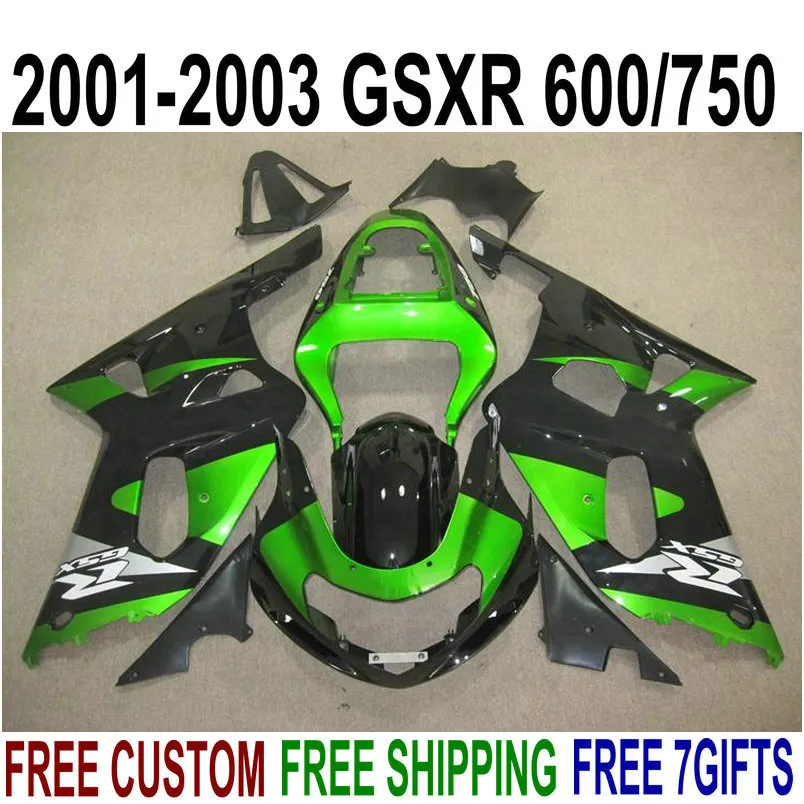 Perfect fit for SUZUKI GSXR600 GSXR750 2001-2003 plastic fairings set K1 01 02 03 GSX-R 600 750 green black fairing kit DB2