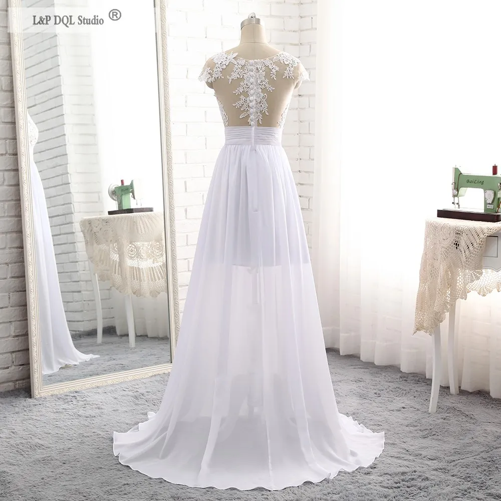 Fairy Chiffon Wedding Dresses Sexy Illusion Sheer with Applique Sweep Train Sexy Bridal Gowns Plus Size Vestido de novia Garden Style