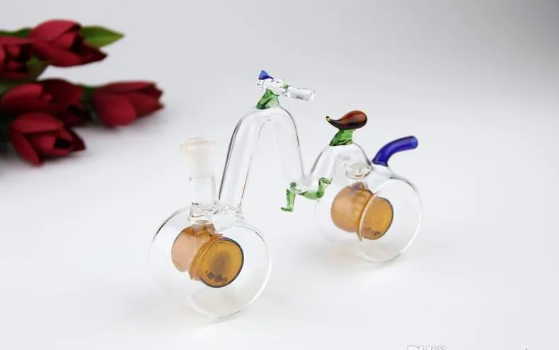 Forme de vélo - pipe à fumer narguilé en verre Pipes en verre en gros Tuyaux de brûleurs à mazout en verre courbé, livraison gratuite