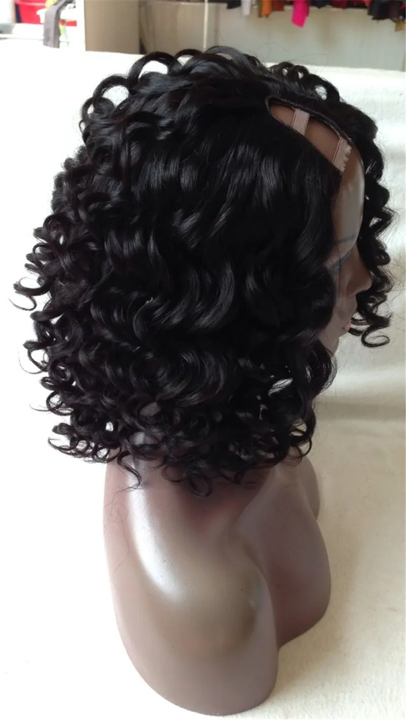 100 unprocessed malaysian curly u part wig glueless virgin human hair 150 density short curly upart wigs for black women