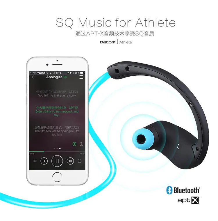 Dacom Athlete Sports Headset Earphones Wireless Bluetooth 4.1 Ear Hook Headphones Sweat-proof Handfree with MIC & NFC for iPhone Samsung