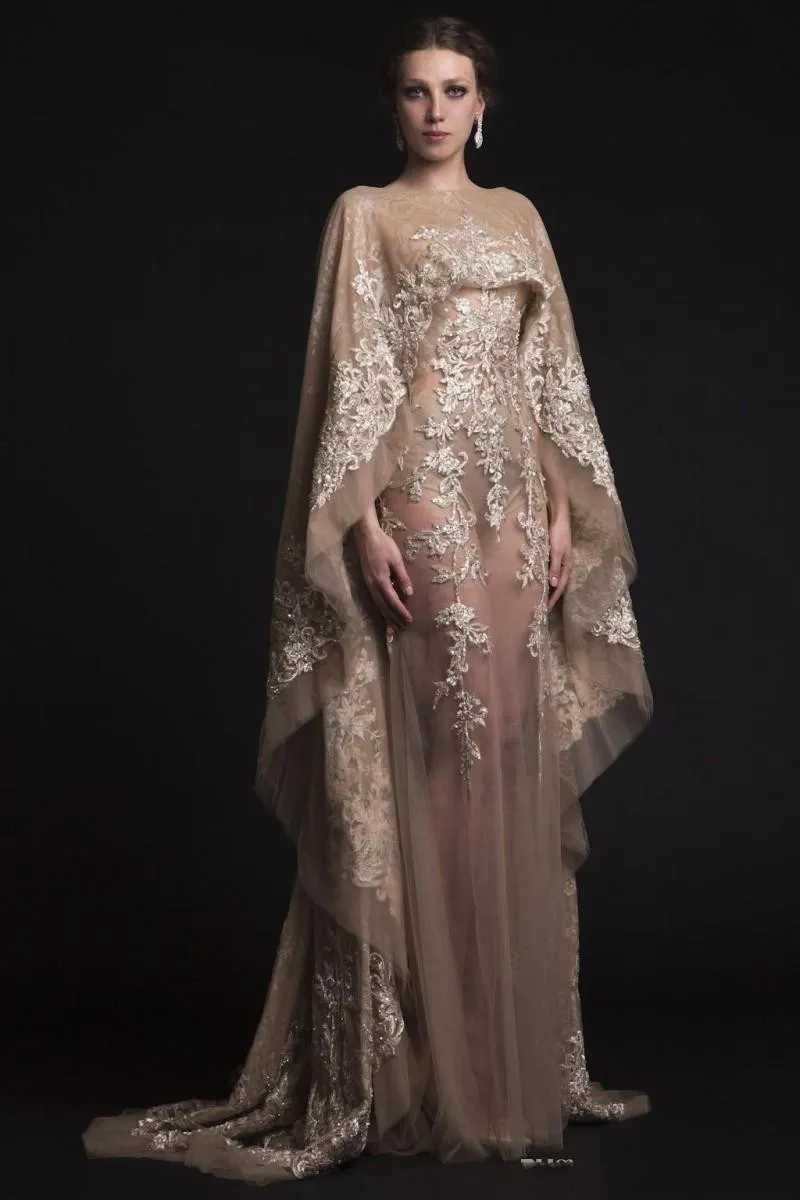 Arabiska klänningar eening kappor krikor jabotiska se-genom backless prom klänning applikationer pärlstil praped vestidos lyxig kändis fest klänning
