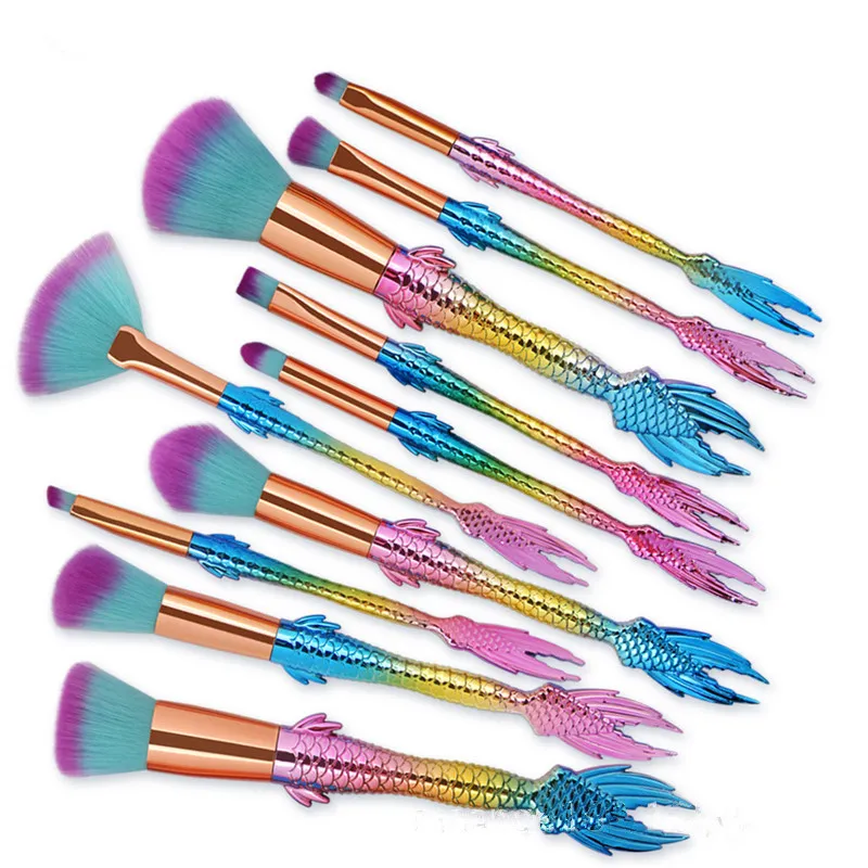 Mermaid Makeup Brush Set 5 10pcs Professional Foundation Eyeshadow Powder Contour Cosmetic Beauty Tools Rainbow Make Up Brushes Kit